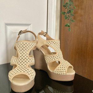 Lucky Brand Lace Crochet Wedge Platform Shoes, size 6M